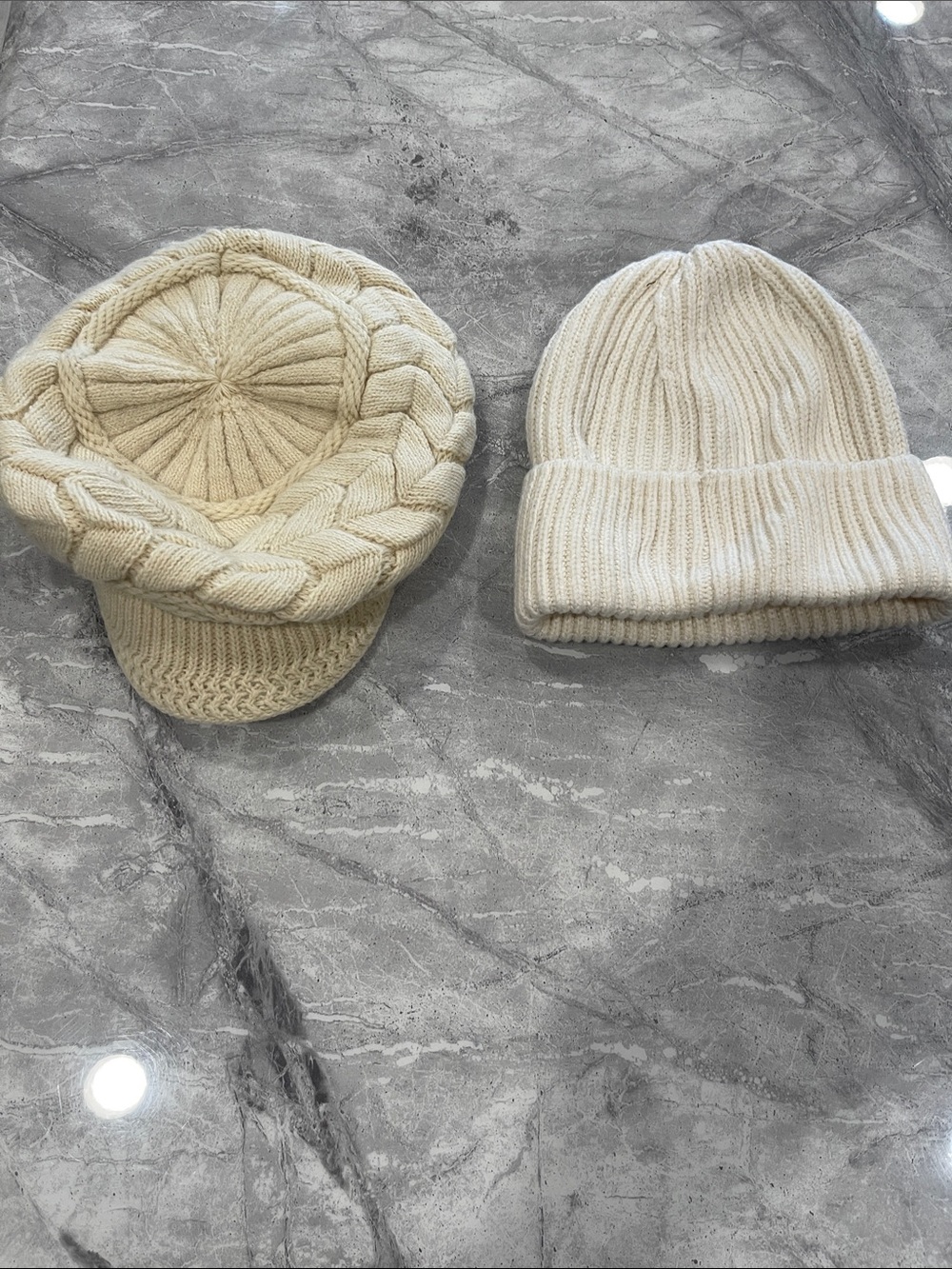H&M Cream Knit Visor Hat and Cuffed Beanie Set